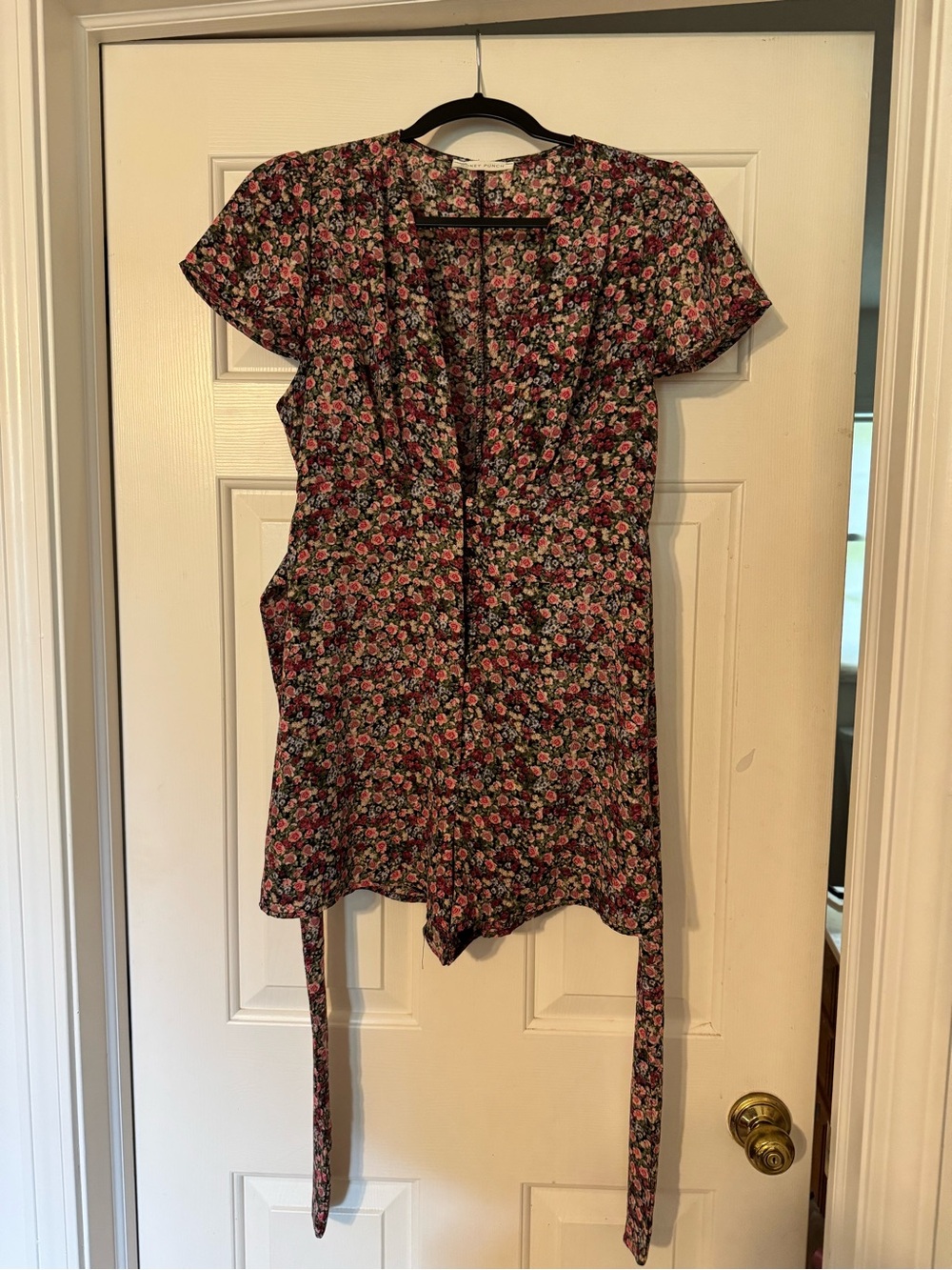 Honey Punch Black Floral Tie-Waist Short Sleeve Romper